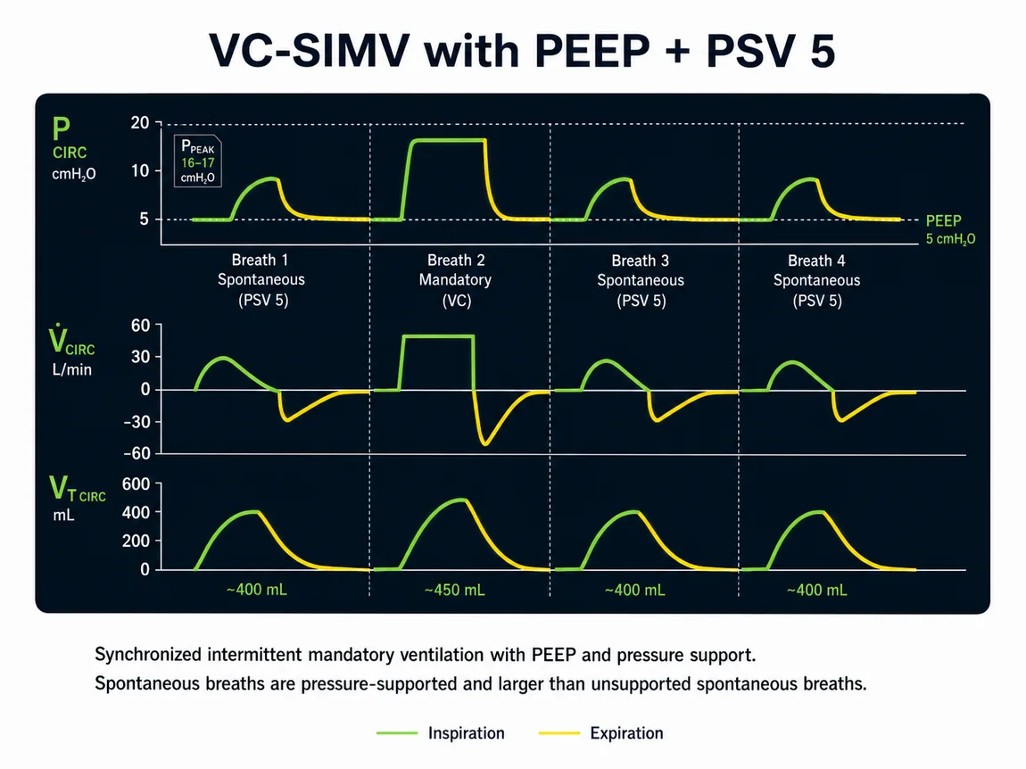 VC-SIMV with PEEP + PSV